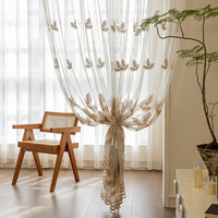 Voilages brodés de feuilles de style rustique européen, rideaux en gaze filtrant la lumière pour salon, chambre et balcon