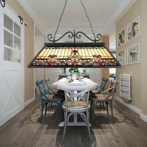 Lustre rectangulaire en verre teinté fait main de style européen, lampe Tiffany pour table de billard, 140 cm, pour la décoration de salle à manger - Product Image 2