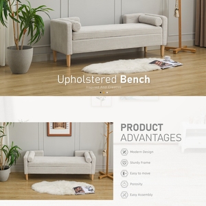 Fauteuil ottoman moderne en tissu capitonné, sans stress, pour salon, chambre à coucher, usage domestique, confortable, gris clair - Product Image 2