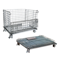 Conteneur de stockage pliable en métal pour entrepôt, cage mobile, capacité de charge de 500 kg, grillage métallique, revêtement poudré, roues de 6 pouces, usage industriel