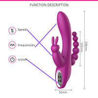 Vibromasseur Lapin 12 Modes Étanche à Contrôle Manuel, Stimulateur Clitoridien Point G, Masseur Anal Triple Courbe avec Perles, Jouet Sexuel pour Dildo