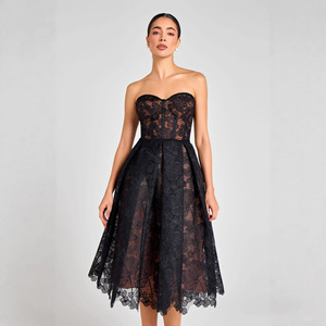 <span class=keywords><strong>H</strong></span>-0853 Nuovo Abito in Pizzo Senza Spalline per Donne, Gonna Estiva a Vita Alta Linea A - Product Image 3