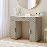Coiffeuse de style européen personnalisée avec miroir, bois massif, mélamine, design cannelé, double porte, tiroir, console de maquillage, table à langer