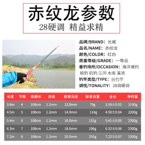 Caña de Pescar de Fibra de Carbono Guangwei Red Striped Dragon de 5.4m, Acción Media Rápida, Ultraligera y Resistente, Caña de Pescar Taiwanesa - Product Image 3