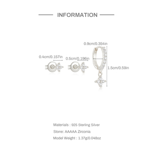 ROXI Ensemble de 3 pièces en argent sterling 925 avec fleurs incrustées de zircon, boucles d'oreilles classiques pour femmes S925 - Product Image 2