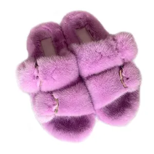 Op Maat Gemaakte Mode Bont Slippers Vrouwen Winter Warme Schoenen Glijbanen Pluche Platte Slipper Dames Designer Slippers