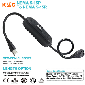 Câble d'extension CA NEMA 5-15P vers 5-15R avec prise mâle US vers prise femelle GFCI, avec bouton de réinitialisation pour appareils et équipements - Product Image 3