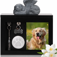 Coffret commémoratif pour animaux de compagnie avec statue d'ange en bois, empreinte de patte, cadre photo et fermeture magnétique – Cadeau souvenir rectangulaire pour chiens et chats