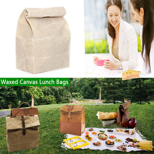 กระเป๋าผ้าใบใส่อาหารกลางวันเนื้อแวกซ์สีเบจทนทานกระเป๋าเก็บความเย็นใส่น้ำแข็ง - Product Image 2