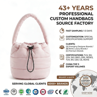 Sac seau matelassé en nylon rose poudré, élégant, minimaliste, chic et polyvalent pour femme, personnalisable OEM