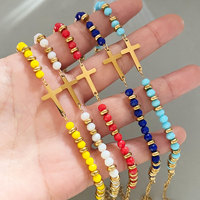 Bracelet Bohème Perlé Croix Multicolore en Acier Inoxydable et Cordon Tressé pour Femme – Bijoux Tendance Vente en Gros