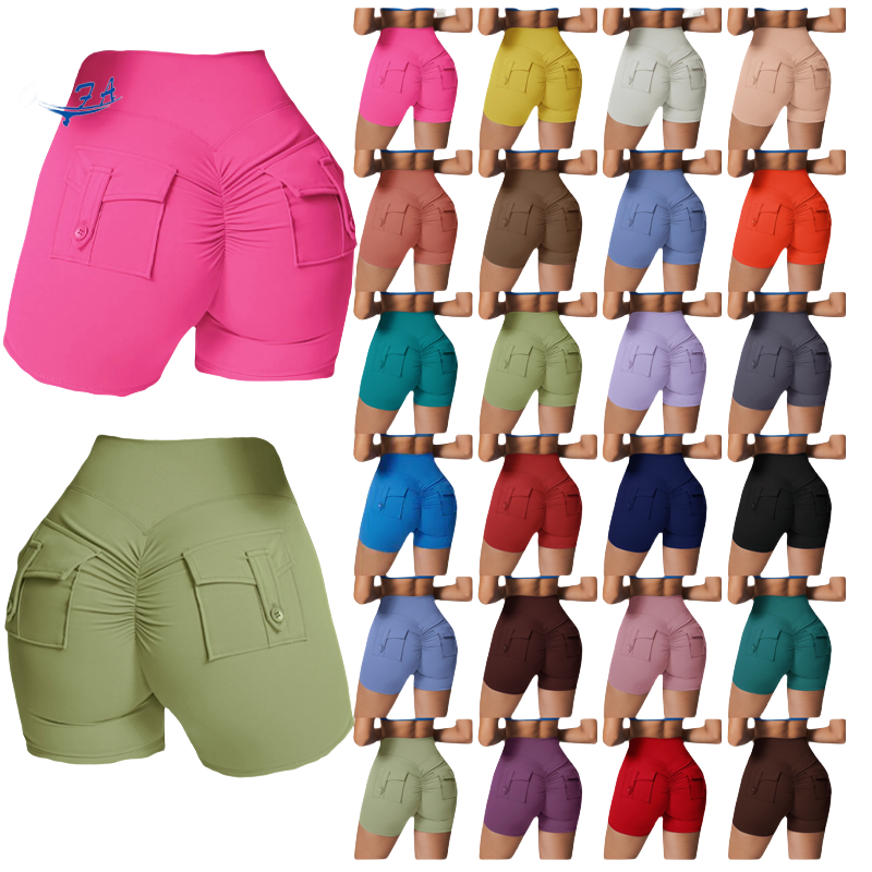 Women Nude Scrunch Butt Yoga Shorts With Pockets Gym Fitness Sports Wear Leggings Workout Clothes Running Push up Shorts Mujer