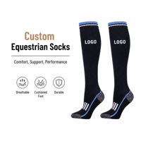 Chaussettes d'équitation respirantes à rayures, en maille technique, durables, avec logo personnalisé et couleurs au choix, et coussinets intégrés.