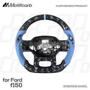 Volante de Fibra de Carbono Forjado Personalizado para Ford F-150 XL 4x4 Raptor R Tremor STX 2019-2025 con Empuñaduras de Gamuza Azul - Product Image 2