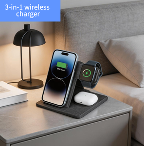 <span class=keywords><strong>Chargeur</strong></span> sans fil magnétique 3-en-1 avec clip à ressort, support de téléphone pliable, station de charge rapide pour iPhone, <span class=keywords><strong>Apple</strong></span> Watch, AirPods - Product Image 1