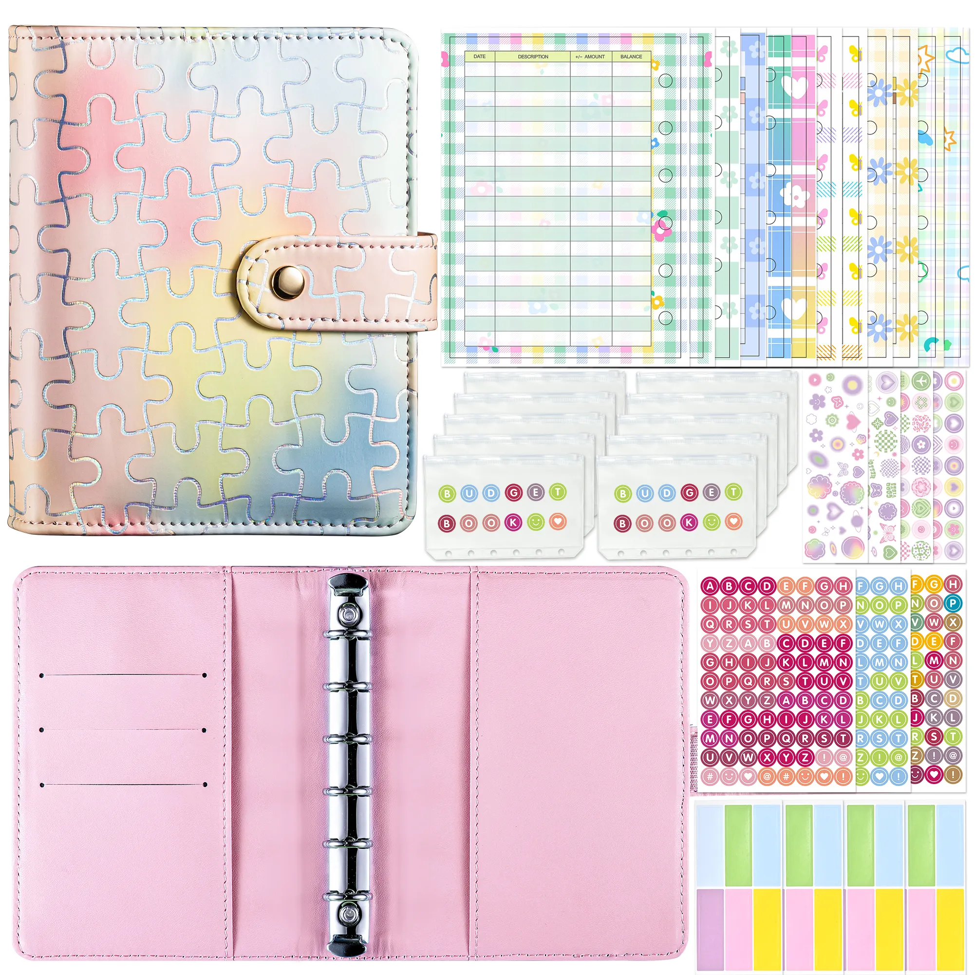 Factory Hot Selling Customizable PuPuzzle Pattern Cover Saves Money Challenge A7 Wallet Binder Budget Notebook