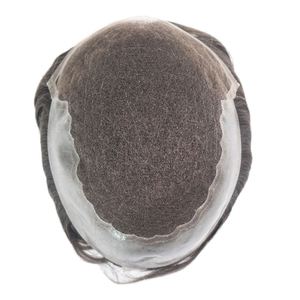 Q6 PU Skin Swiss Lace Base Hair Prosthesis 130% Density Natural Human Hair <b>Men</b> Male Toupee With Front Bleached Hair for <b>Men</b> - Product Image 2