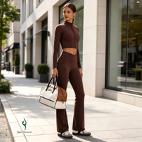 Ensemble soutien-gorge de sport dos nu, veste et pantalon large pour femme