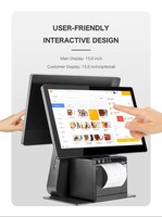 Caja Registradora de Doble Pantalla Táctil Blanca y Negra con 8GB de RAM, 128GB SSD, Incluye Teclado, Cajón de Dinero y Escáner de Código de Barras