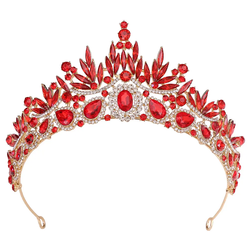 Mahkota kontes Hari Valentine pengantin wanita, hiasan kepala pernikahan kristal berwarna klasik