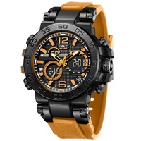 Montre sport numérique à quartz SMAEL pour homme, modèle 8106, luxe, 5 ATM résistant à l'eau, chronographe, affichage LED, alarme, chronomètre, bracelet PU 56 mm