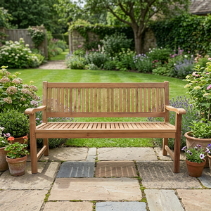 Indonesia Rianto Modern Teak Wood Outdoor <b>Bench</b> with Arms and Legs-Water Resistant & Eco-Friendly - Product Image 3