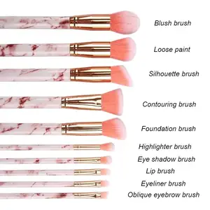 Make 10Pcs Makeup Brush Set With Marbling Plastic Handle For Foundation Eyeshadow Fashion Make Up Brushes With Pu Bag