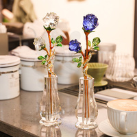 Vase en verre K9 de style violet créatif de haute qualité en forme de fleur, décoration de roses pour salon, cadeau souvenir, vente en gros