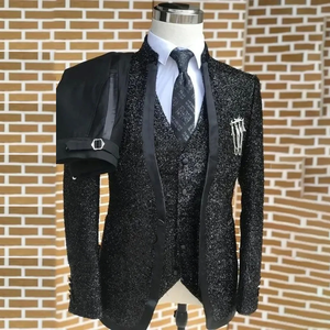 Nero lucido moda sposa smoking abiti da uomo 3 pezzi set cena festa di ballo maschile blazer Slim Fit Ternos Completo - Product Image 3