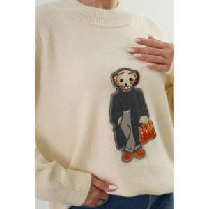 Suéter de Punto con Cuello Redondo y Bordado de Osito de Peluche Color Crema para Mujer, Estilo Coreano Informal, Estampado, Ropa Larga al por Mayor - Product Image 2