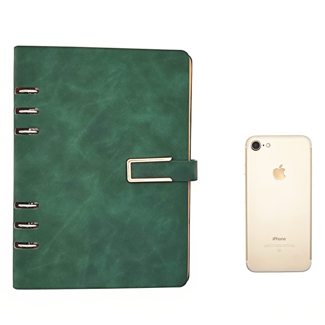 Recycled Material PU Green Color 6 Ring Custom Binder Size A5 Planner Cover A6 Loose Leaf Journal Refillable Notebook Binder