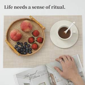 Set de table tissé résistant à la chaleur et antidérapant en PVC <span class=keywords><strong>vinyle</strong></span> <span class=keywords><strong>beige</strong></span>, lavable, durable, personnalisé, pour table à manger - Product Image 6