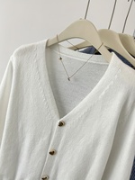 Damen Designer V-Ausschnitt Strickjacke im chinesischen Stil, Anti-Pilling, Frühling, einfarbig, 100% Polyester, Knopfleiste, Pullover, Cardigan, Oberteil