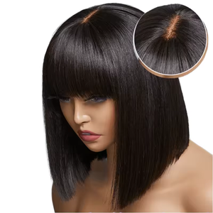 Perruque Bob Courte <span class=keywords><strong>Droite</strong></span> avec <span class=keywords><strong>Frange</strong></span> Pré-découpée et Fermeture en Dentelle 5x5, <span class=keywords><strong>Cheveux</strong></span> Humains Naturels Double Drawn pour Femmes - Product Image 5