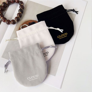 Light Grey Velvet Drawstring Jewelry Pouch, Soft Storage Bag for <b>Rings</b>, Earrings, Bracelets & <b>Watches</b> Packaging Printable Logo - Product Image 3