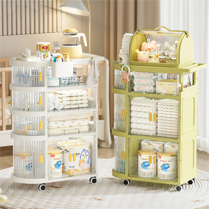 Chariot de chambre à coucher pliable avec étagère à collations mobile Rangement des fournitures pour bébé Poubelle pliable au sol - Product Image 2