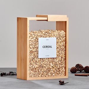 <b>Bamboo</b> Cereal Dispenser 22.35x17.27x7.9cm Transparent Wooden Lid Rectangle Grain Storage <b>Container</b> - Product Image 1