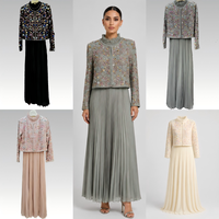 Ensemble de veste boléro à sequins de luxe et robe longue plissée pour femme, tenue de soirée formelle modeste, vente en gros, boutique, mariage, nouvel arrivage pour l'Aïd