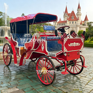 Charrette électrique royale rouge avec auvent bleu pour visites de châteaux, photographie de mariages et défilés - Product Image 6
