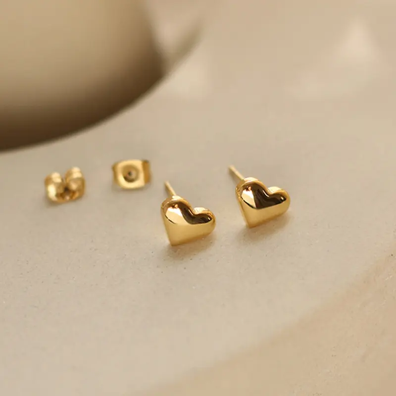 MICCI Minimalism Jewelry Women 18K Gold Plated Stainless Steel Small Mini Heart Shape Stud Earrings for Women 2021 Korean