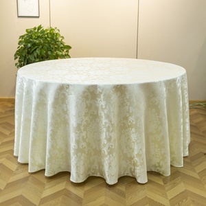 Washable Gold 132 Inch Round Jacquard Floral Polyester Heat Resistant Customizable Elegant <b>Tablecloth</b> for Catering Events - Product Image 1