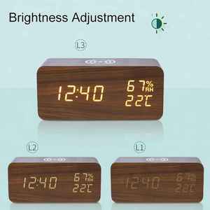 El mejor regalo, reloj de mesa y escritorio promocional, reloj Digital, cargador inalámbrico, teléfono, 5W, 10W, QI, carga inalámbrica, reloj despertador LED de madera - Product Image 5