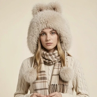 Bonnet d'hiver en fausse fourrure ODM avec oreilles d'ours mignonnes, bonnet moelleux pour femme, cache-oreilles chauds pour usage quotidien et ski