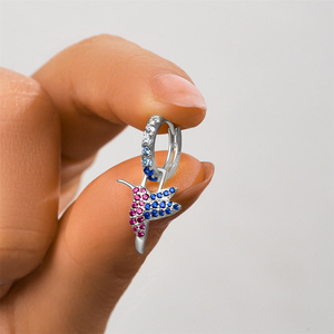 Pendientes Canner Single S925 de Plata de Ley con Diamantes Desmontables y Patrón de Flamenco, Colibrí y Rayo, Combinables con Todo - Product Image 5