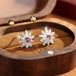 9 Fine White Gold Rhodium Plated Snowflake Stud <b>Earrings</b> 925 Sterling Silver <b>3mm</b> Cut Natural Stone Jewelry for Women Party Gift - Product Image 5