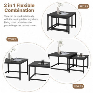 Ensemble de table basse 2 en 1, plateau en bois, cadre en métal, moderne, écologique, fait à la main, matériau durable, structure robuste, réglable - Product Image 2