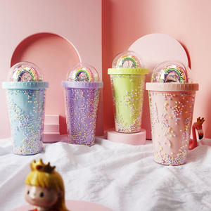 Bonitos regalos para niños, tapa de cúpula de arcoíris, acrílica de plástico reutilizable taza para beber, taza de paja de gran capacidad a la moda, capa de doble pared - Product Image 3