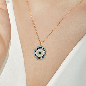 <span class=keywords><strong>Damila</strong></span> Feinsilber Micro-Pavé Zirkon Türkisblaue Böser-Blick-Anhänger für Damen Trendige Diamant-Blaue CZ-Halsketten Türkischer Schmuck - Product Image 3