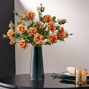 Rosa artificiale ramo singolo 2 forcelle multi-testa di fantasia rosa finta fiore fiori di nozze decorazione morbida per la casa - Product Image 2