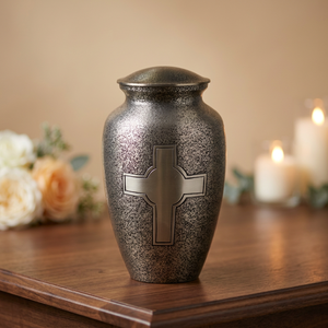 Silver Speckled Metal Cremation Urn <b>Keepsake</b> <b>Ashes</b> Vase Cross Memorial Urn European Style Funeral Decor - Indian Home Crafts - Product Image 3